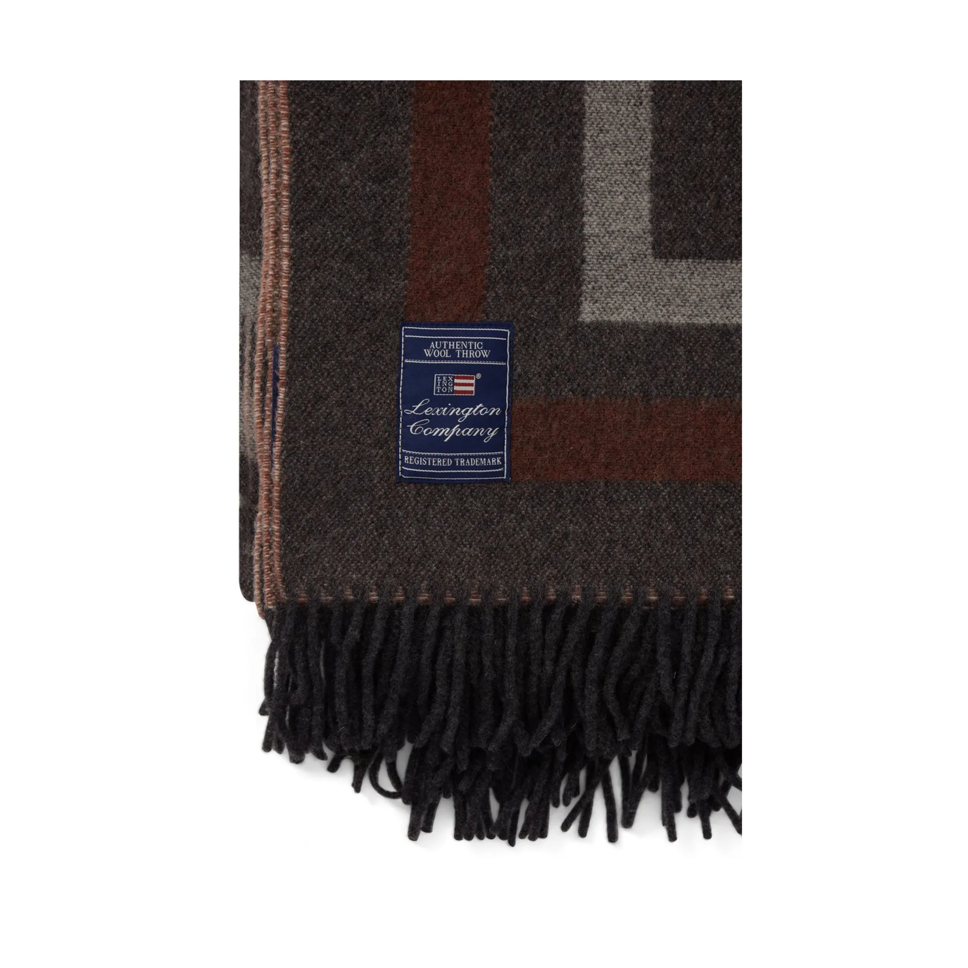 Graphic Recycled Wool pledd 130 x 170 cm, Dark gray-white-brown Lexington