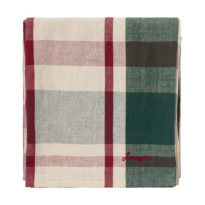 Grønn-rød rutet lin/bomulls duk - 150x350 cm - Lexington