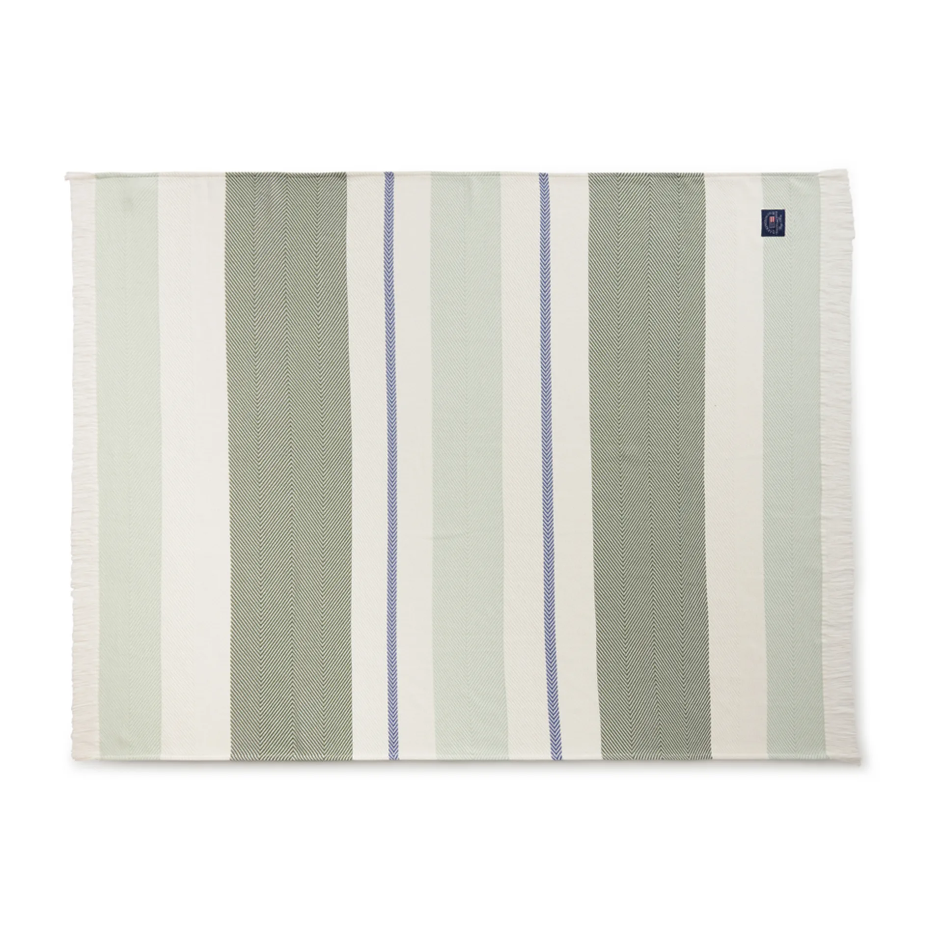 Herringbone Striped Recycled bomullspledd, Hvit-grønn Lexington