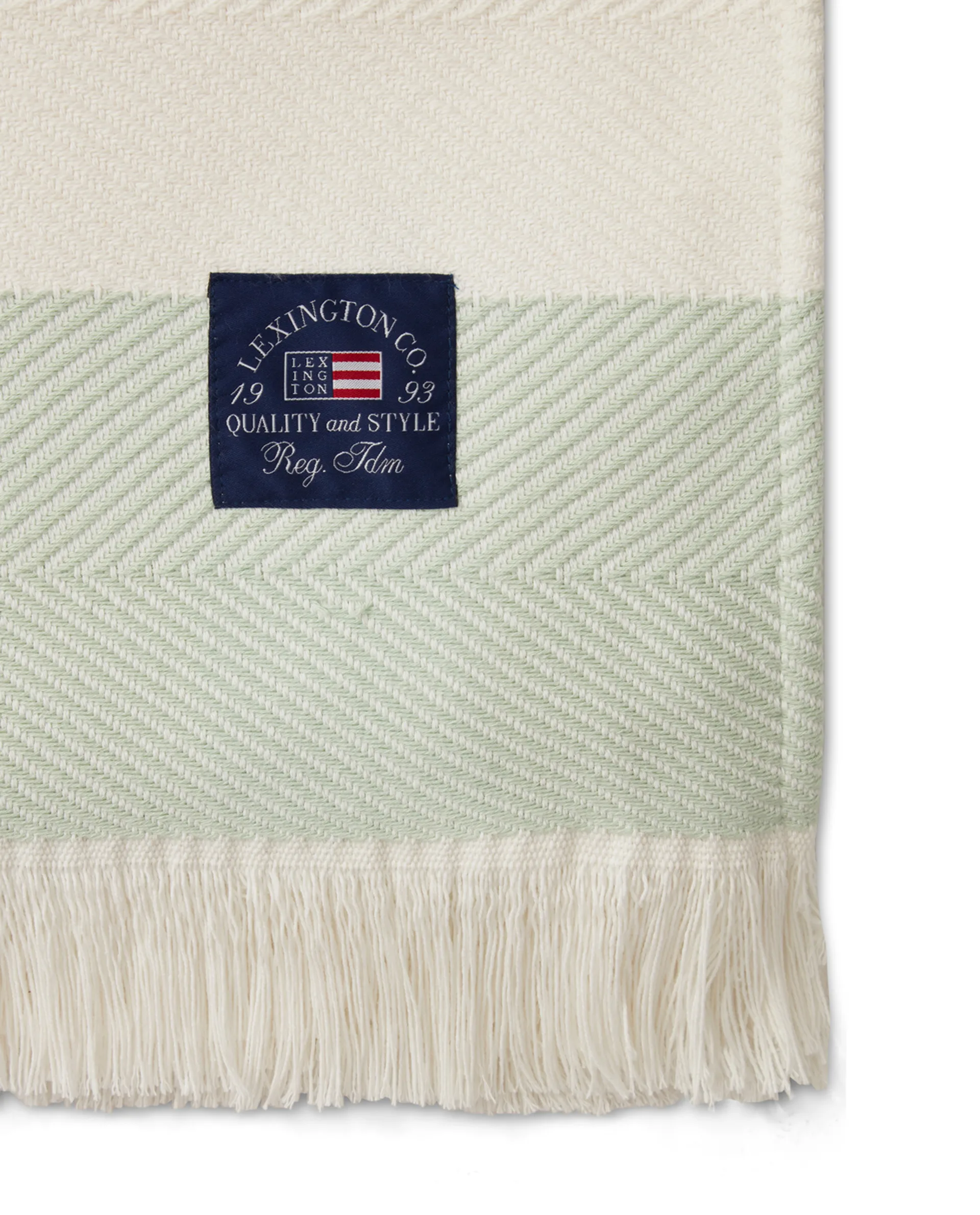 Herringbone Striped Recycled bomullspledd, Hvit-grønn Lexington