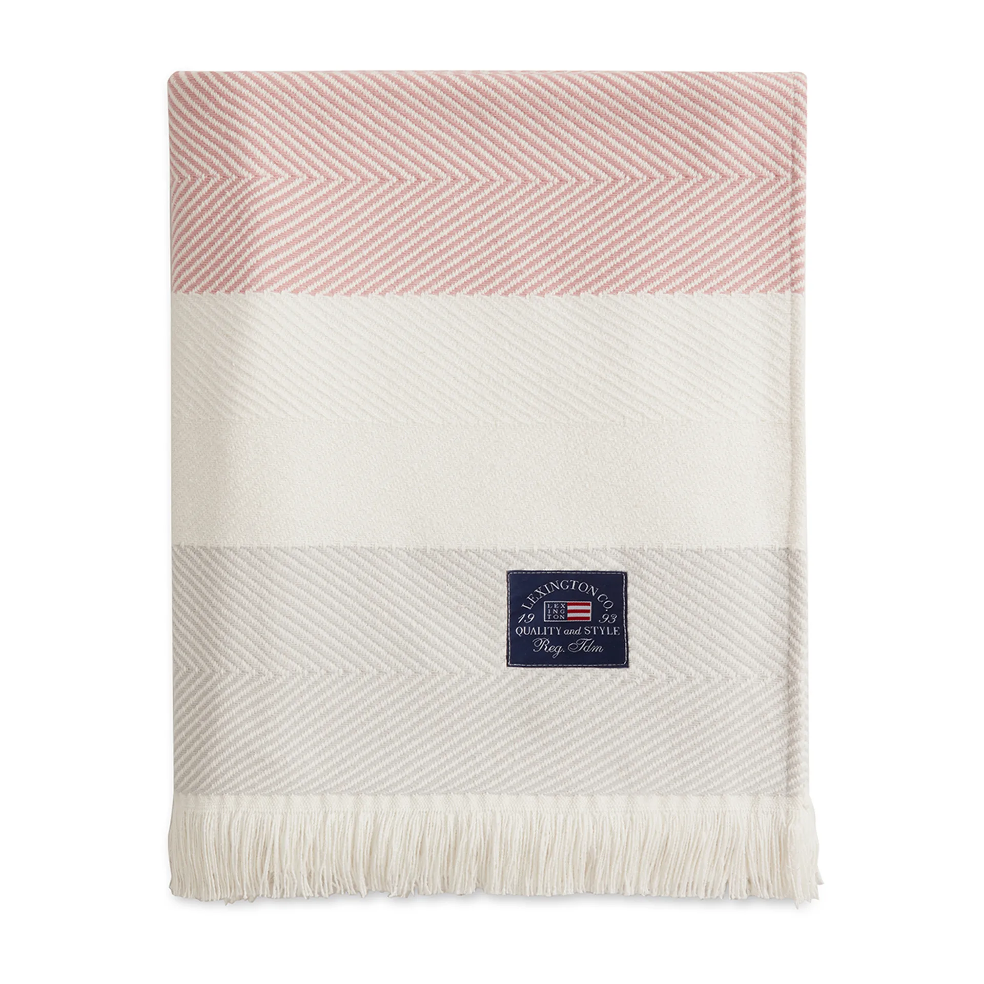 Herringbone Striped Recycled bomullspledd, Hvit-rosa Lexington