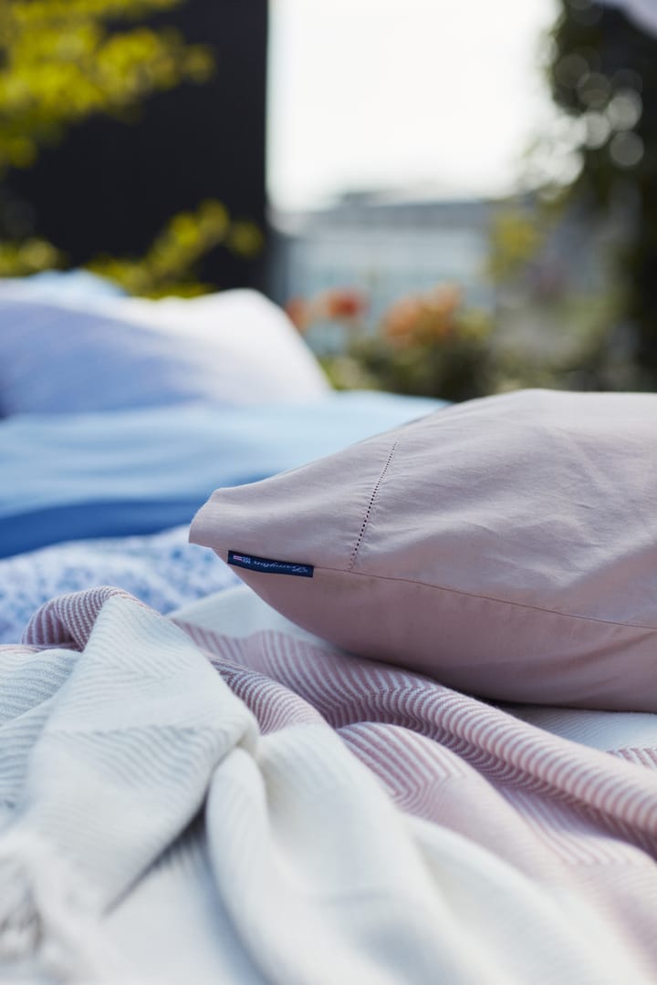 Herringbone Striped Recycled bomullspledd - Hvit-rosa - Lexington