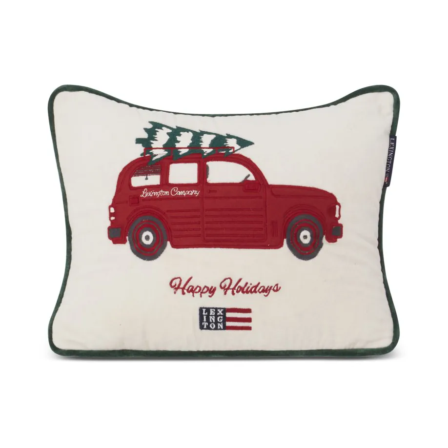 Holiday Car Organic Cotton Velvet pute 30 x 40 cm, White-red multi Lexington