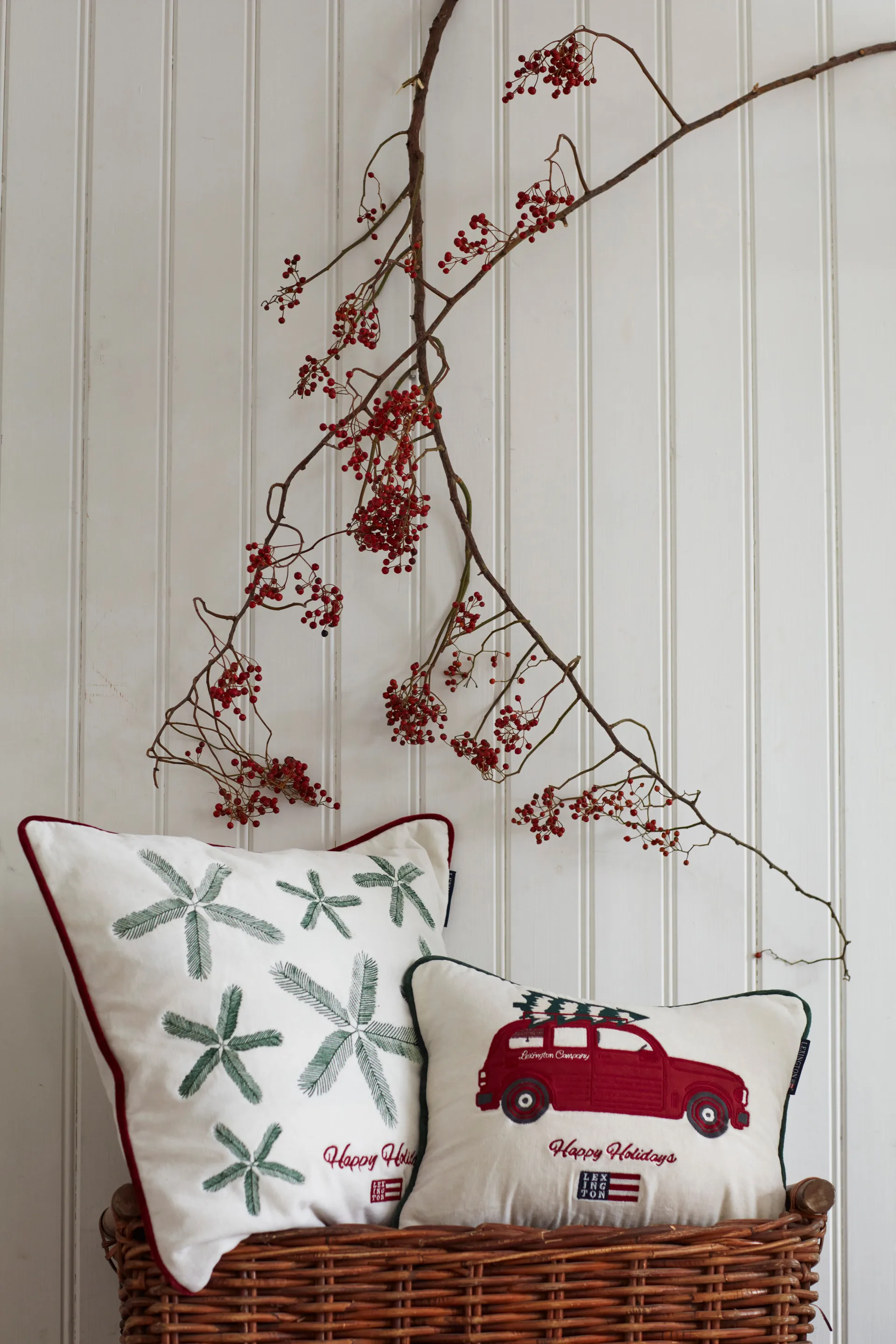 Holiday Car Organic Cotton Velvet pute 30 x 40 cm, White-red multi Lexington