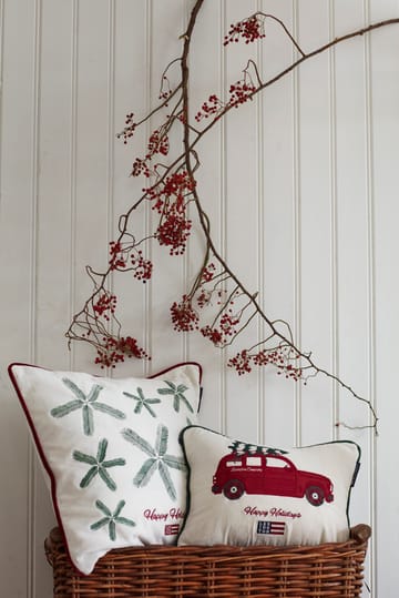 Holiday Car Organic Cotton Velvet pute 30 x 40 cm - White-red multi - Lexington