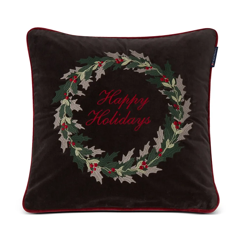 Holly Wrath Cotton Velvet putetrekk 50 x 50 cm, Dark grey-green-red Lexington