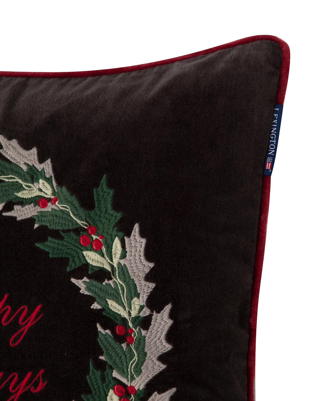 Holly Wrath Cotton Velvet putetrekk 50 x 50 cm, Dark grey-green-red Lexington