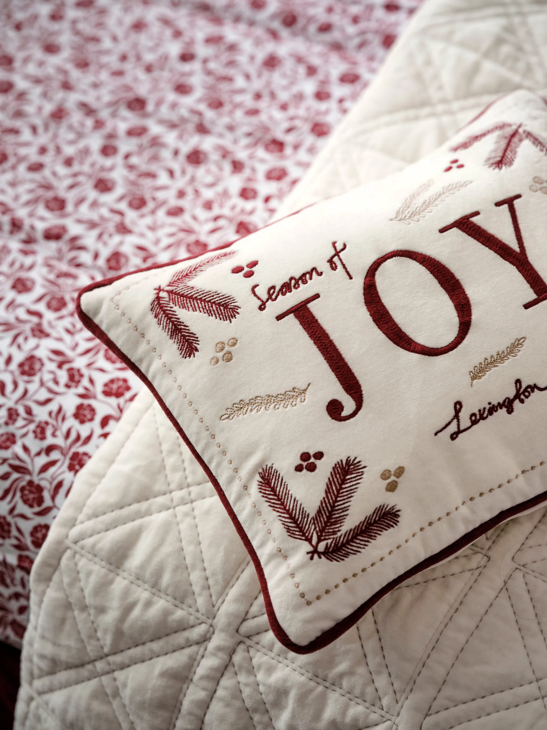Joy Organic Cotton Velvet pute 30x40 cm, Hvit-rød Lexington