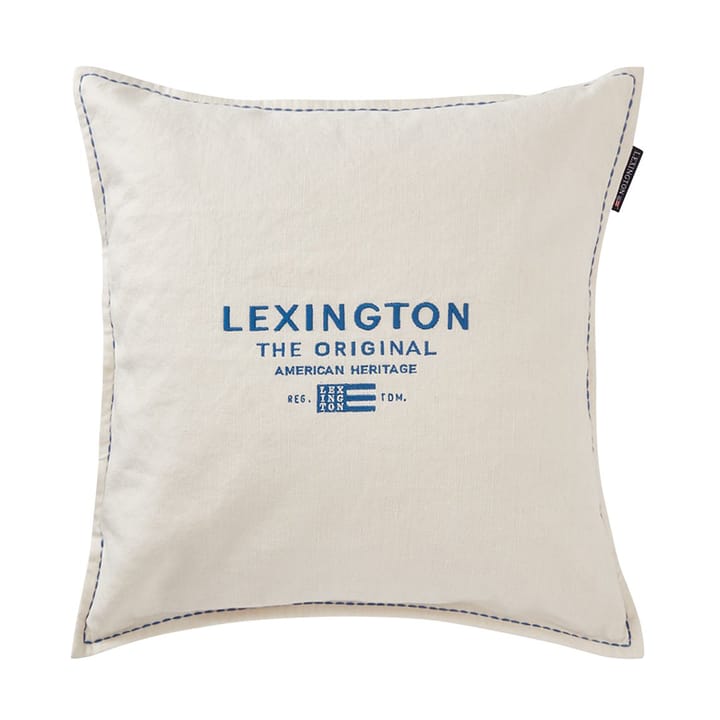 Logo Embroidered Linen/cotton putetrekk 50x50 cm, White Lexington
