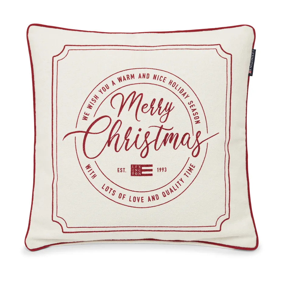 Merry Christmas Cotton Canvas putetrekk 50x50 cm, Offwhite-rød Lexington