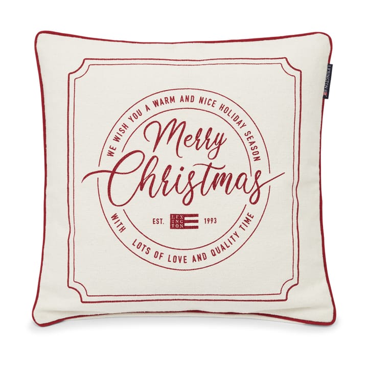 Merry Christmas Cotton Canvas putetrekk 50x50 cm, Offwhite-rød Lexington