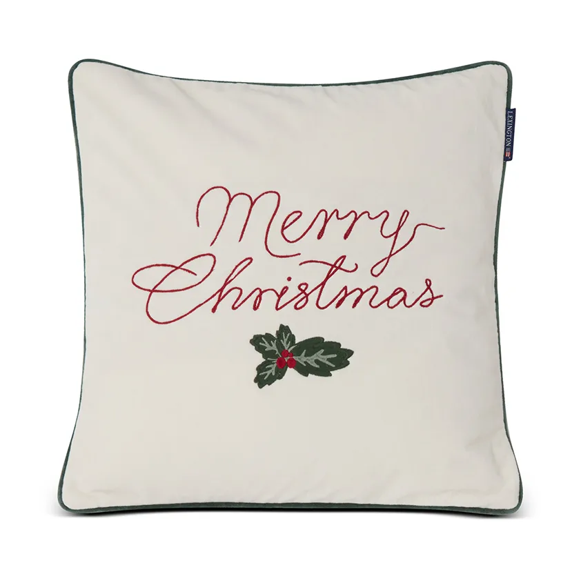 Merry Christmas Cotton Velvet putetrekk 50 x 50 cm, Off white-red Lexington