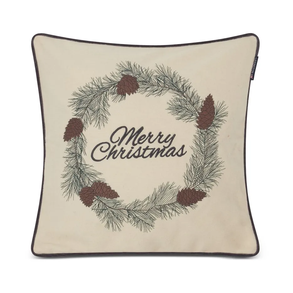 Merry Christmas Wool Mix putetrekk 50 x 50 cm, White-green-beige Lexington