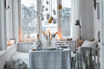 Pepita Check Cotton Linen bordsduk 150x250 cm - White-light gray - Lexington