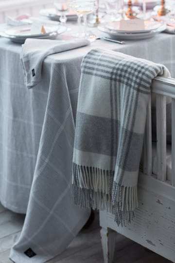 Pepita Check Cotton Linen bordsduk 150x250 cm - White-light gray - Lexington
