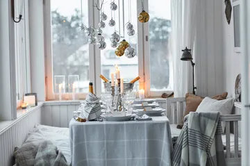 Pepita Check Cotton Linen duk 150 x 350 cm - White-light gray - Lexington