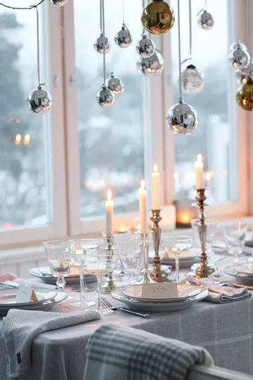 Pepita Check Cotton Linen duk 150 x 350 cm - White-light gray - Lexington