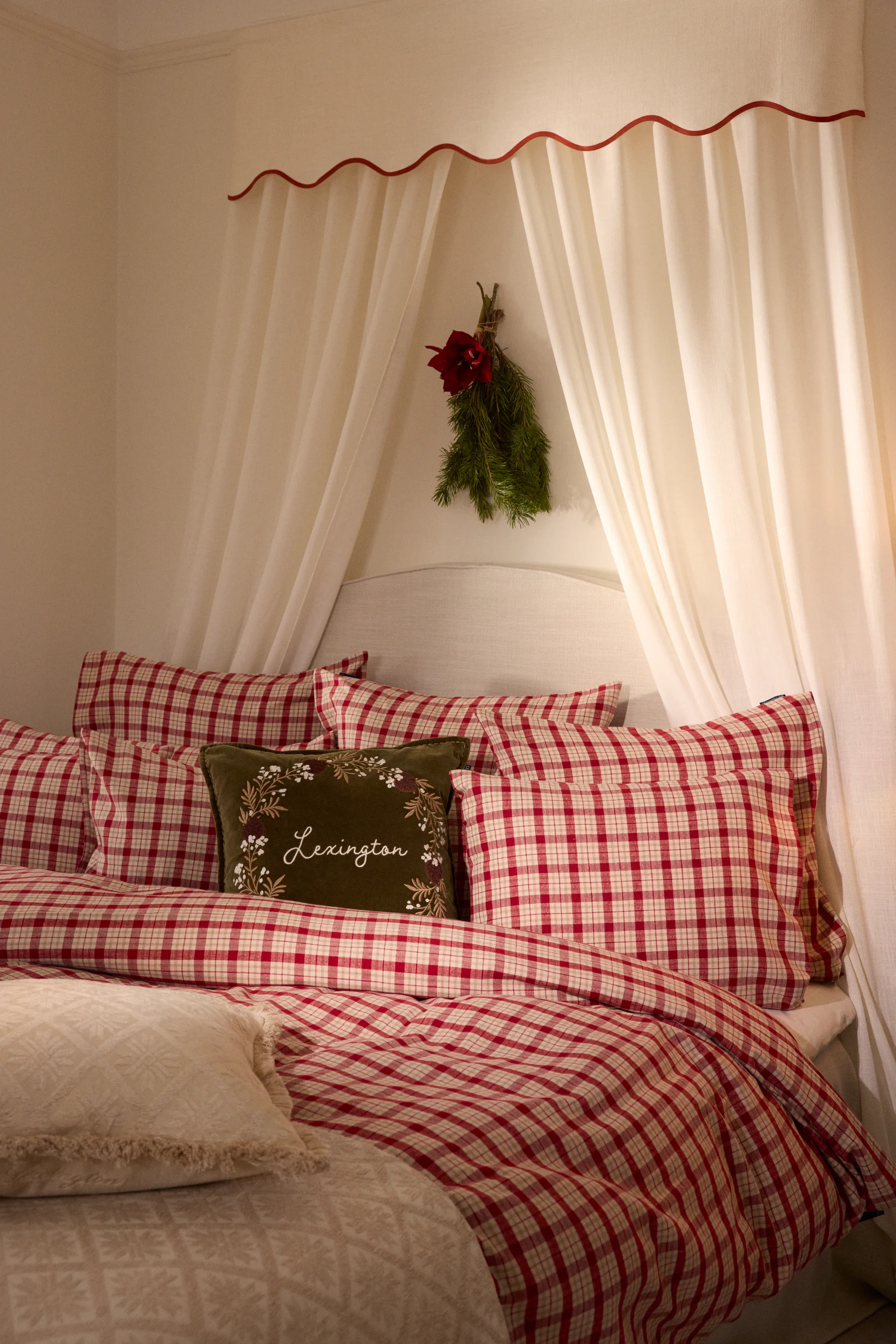 Red-beige Checked bomull flanell sengetøy 2 deler, 50x60 cm, 150x210 cm Lexington