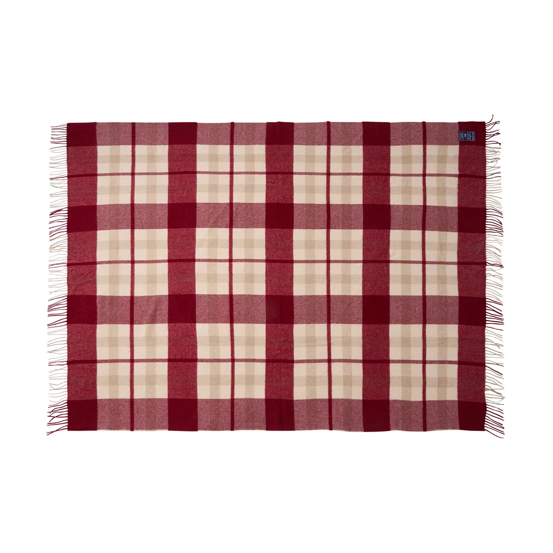 Red-beige Checked resirkulert ullpledd 130x170 cm, Red-beige Lexington