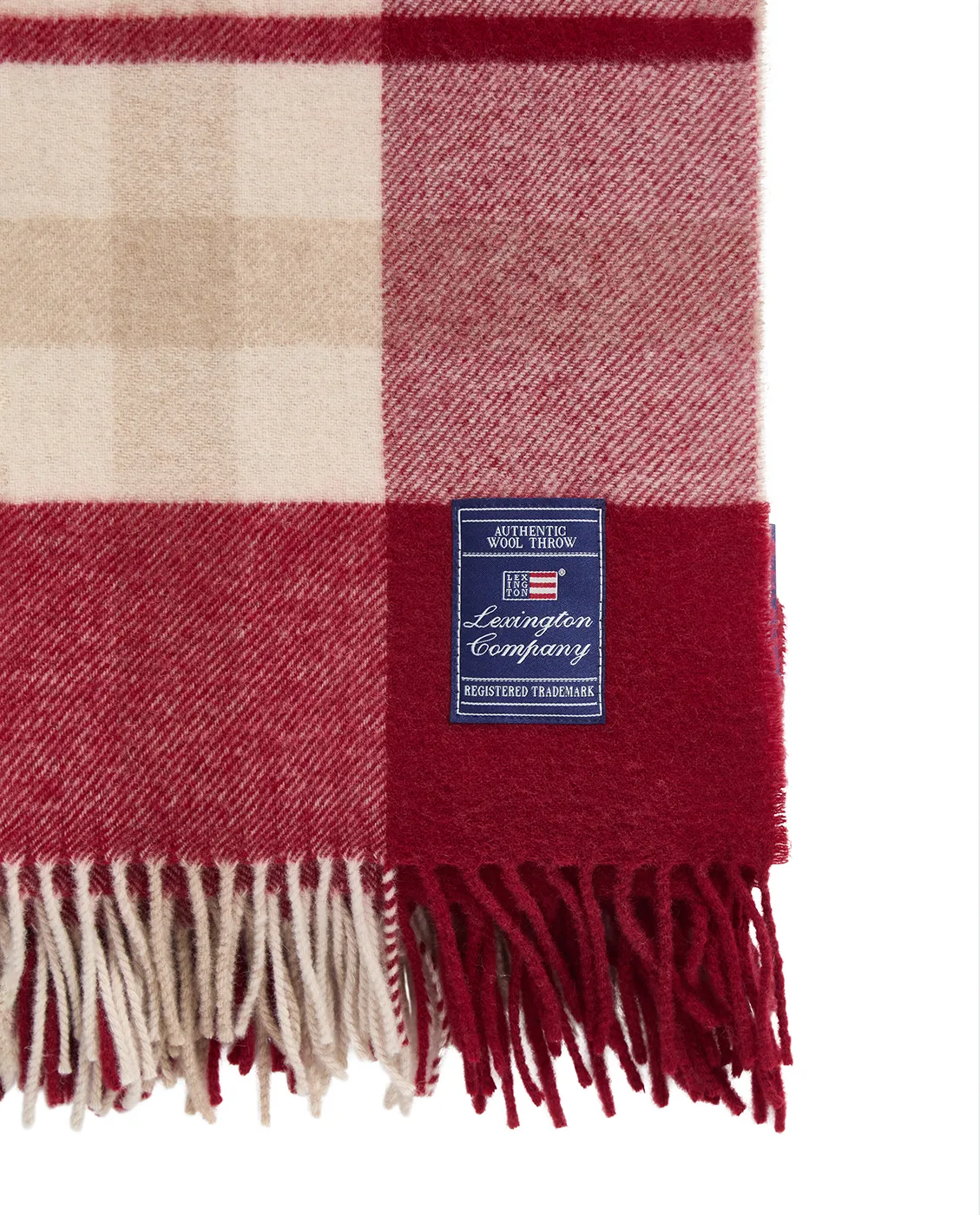 Red-beige Checked resirkulert ullpledd 130x170 cm, Red-beige Lexington