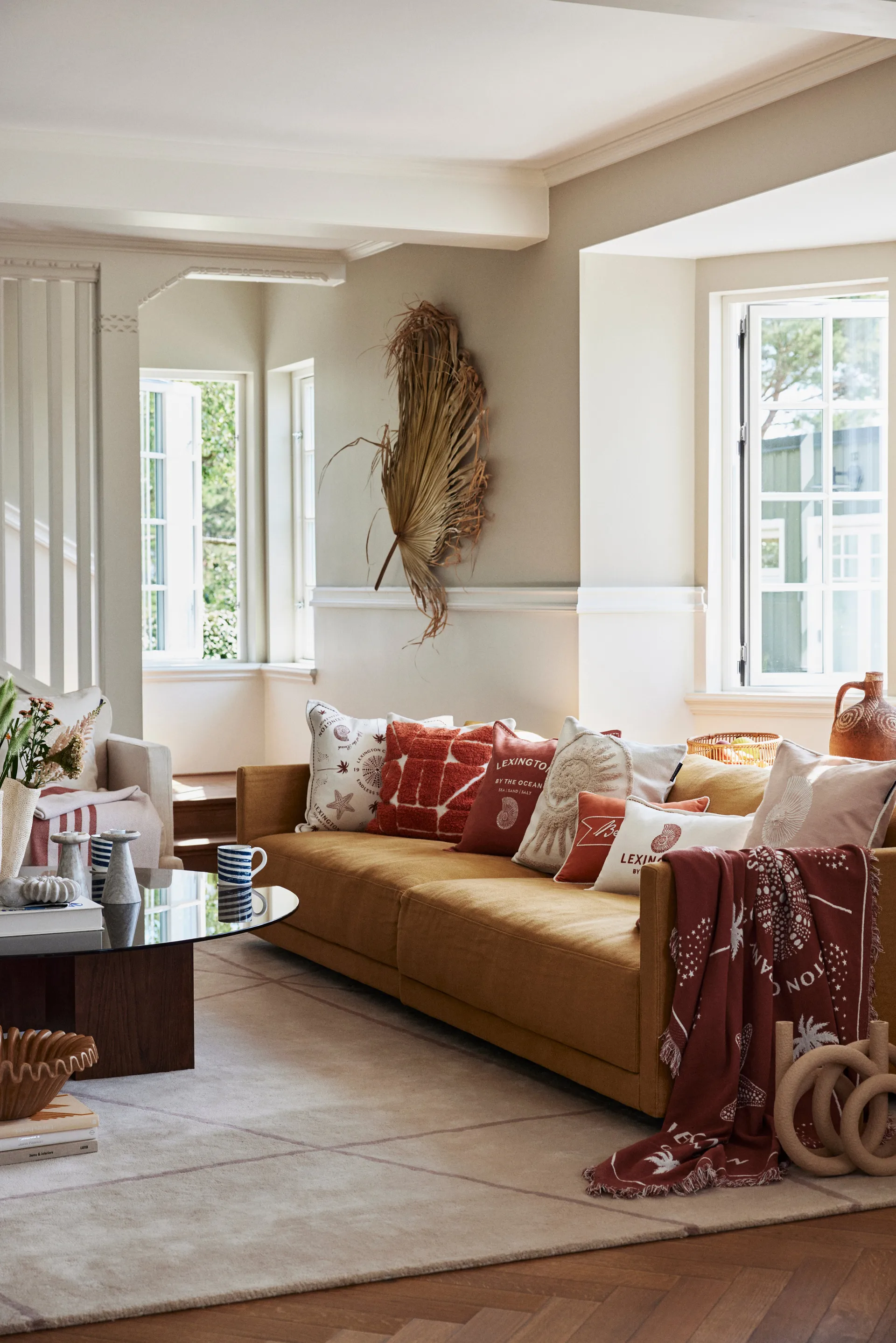 Sea Embroidered Recycled Cotton Putetrekk 50x50cm, Light Beige Lexington