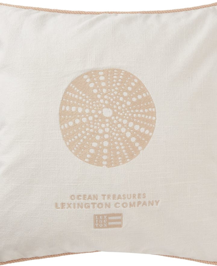 Sea Embroidered Recycled Cotton Putetrekk 50x50cm - White-beige - Lexington