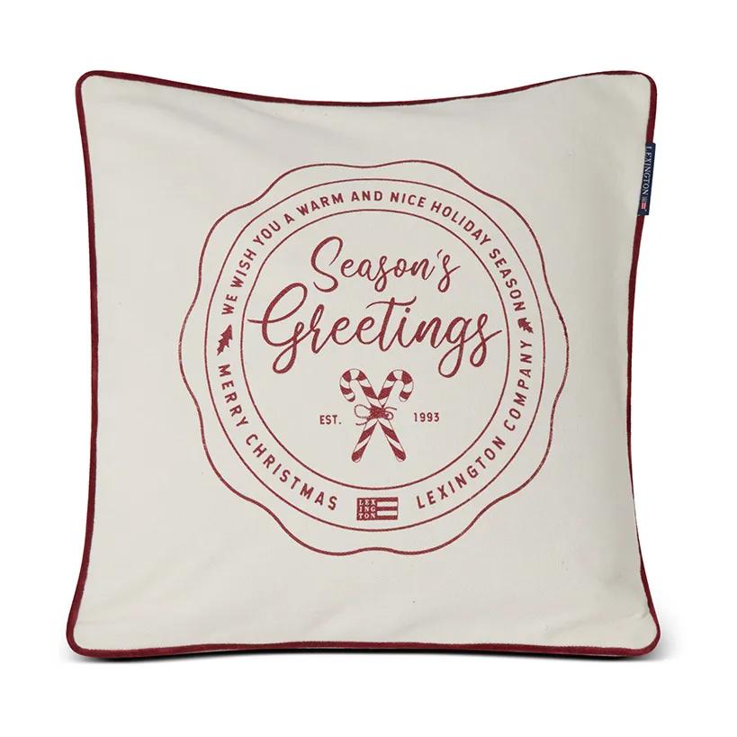Seasons Greetings Cotton putetrekk 50 x 50 cm, Off white-red Lexington