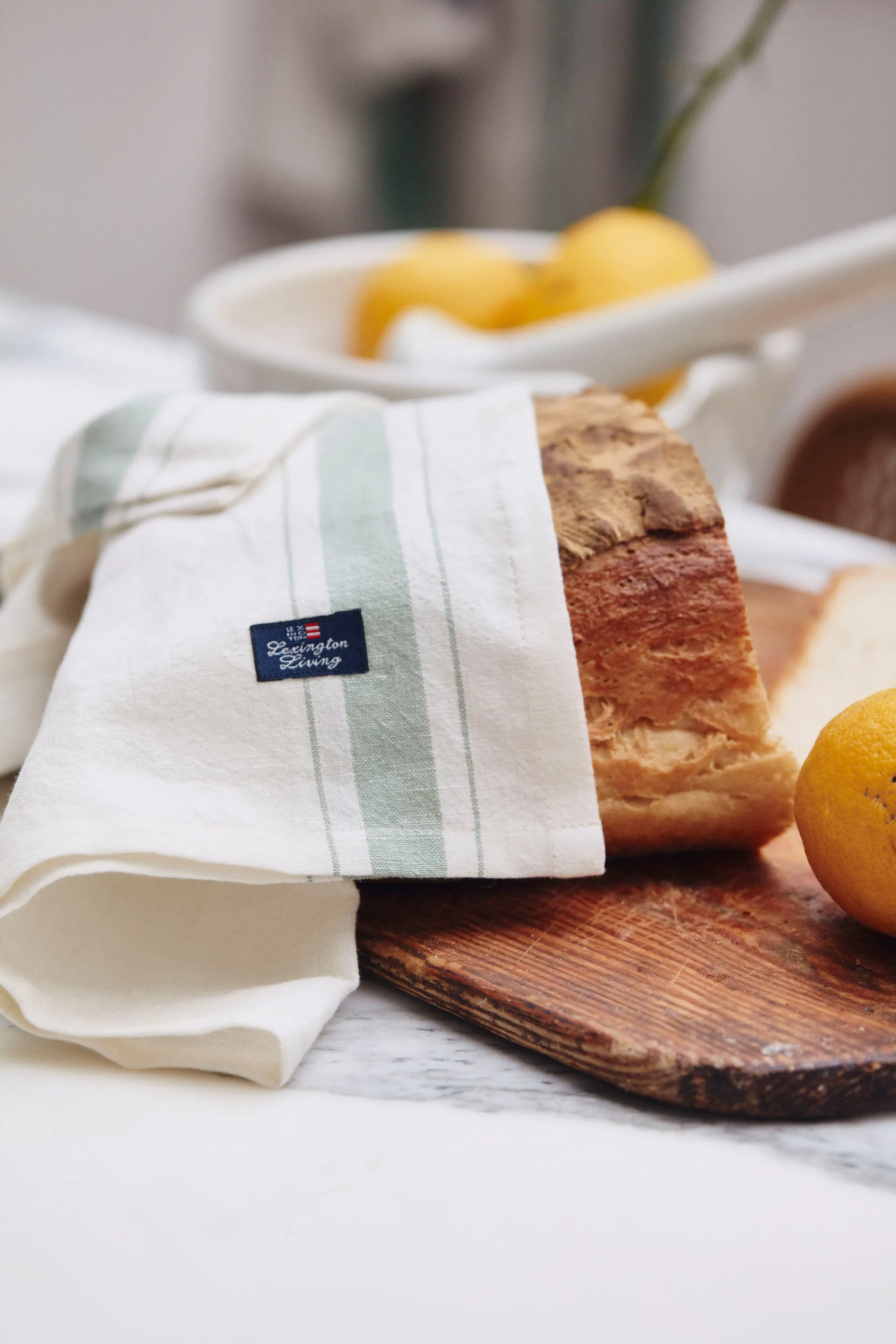 Side striped organic cotton serviett 50 x 50 cm, White-green Lexington