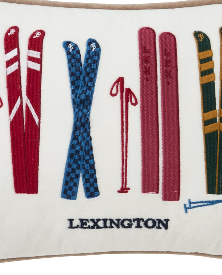 Skis and Poles eko. fløyelsbomull pute 30x40 cm, White-multi Lexington