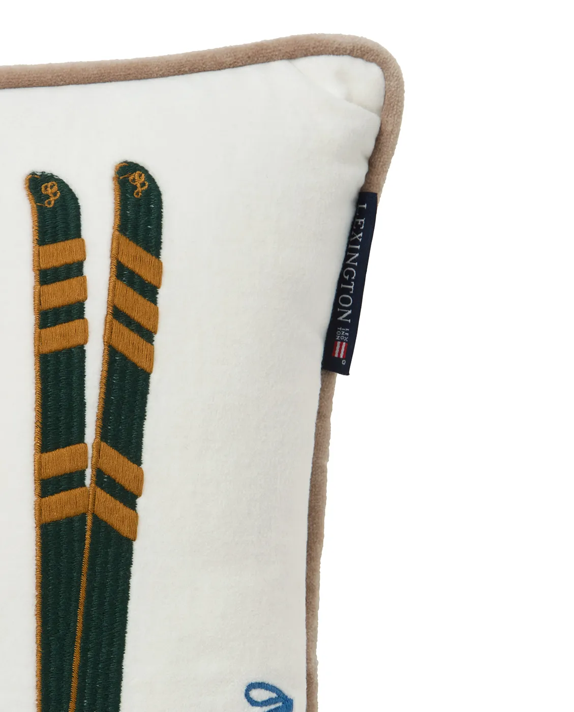 Skis and Poles eko. fløyelsbomull pute 30x40 cm, White-multi Lexington