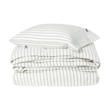 Stripe cotton flannel sengesett - White-green-beige, 50x60 cm/150x210 cm - Lexington