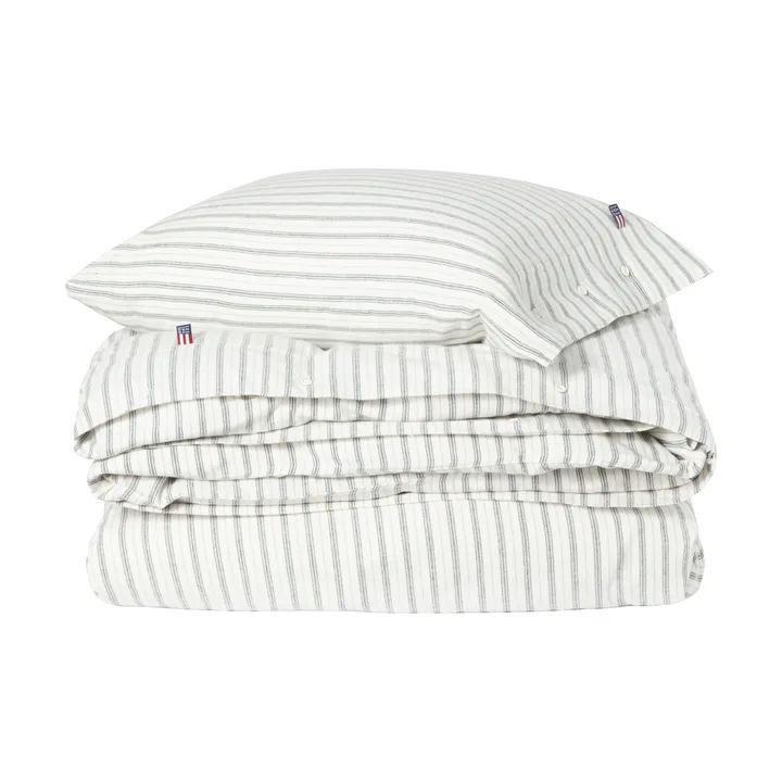 Stripe cotton flannel sengesett - White-green-beige, 50x60 cm/150x210 cm - Lexington