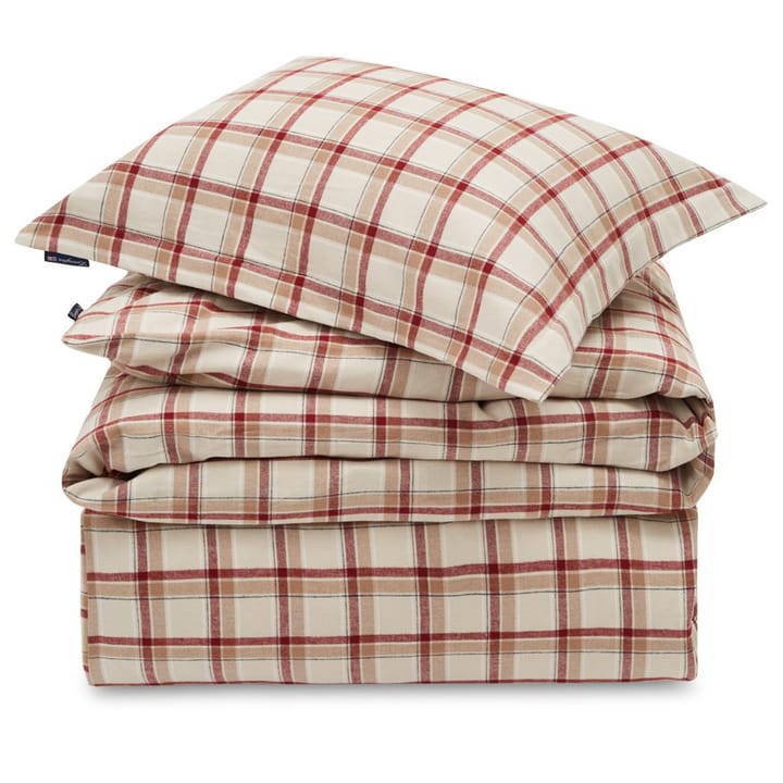 Striped Cotton Flannel sengesett - Beige-rød - Lexington