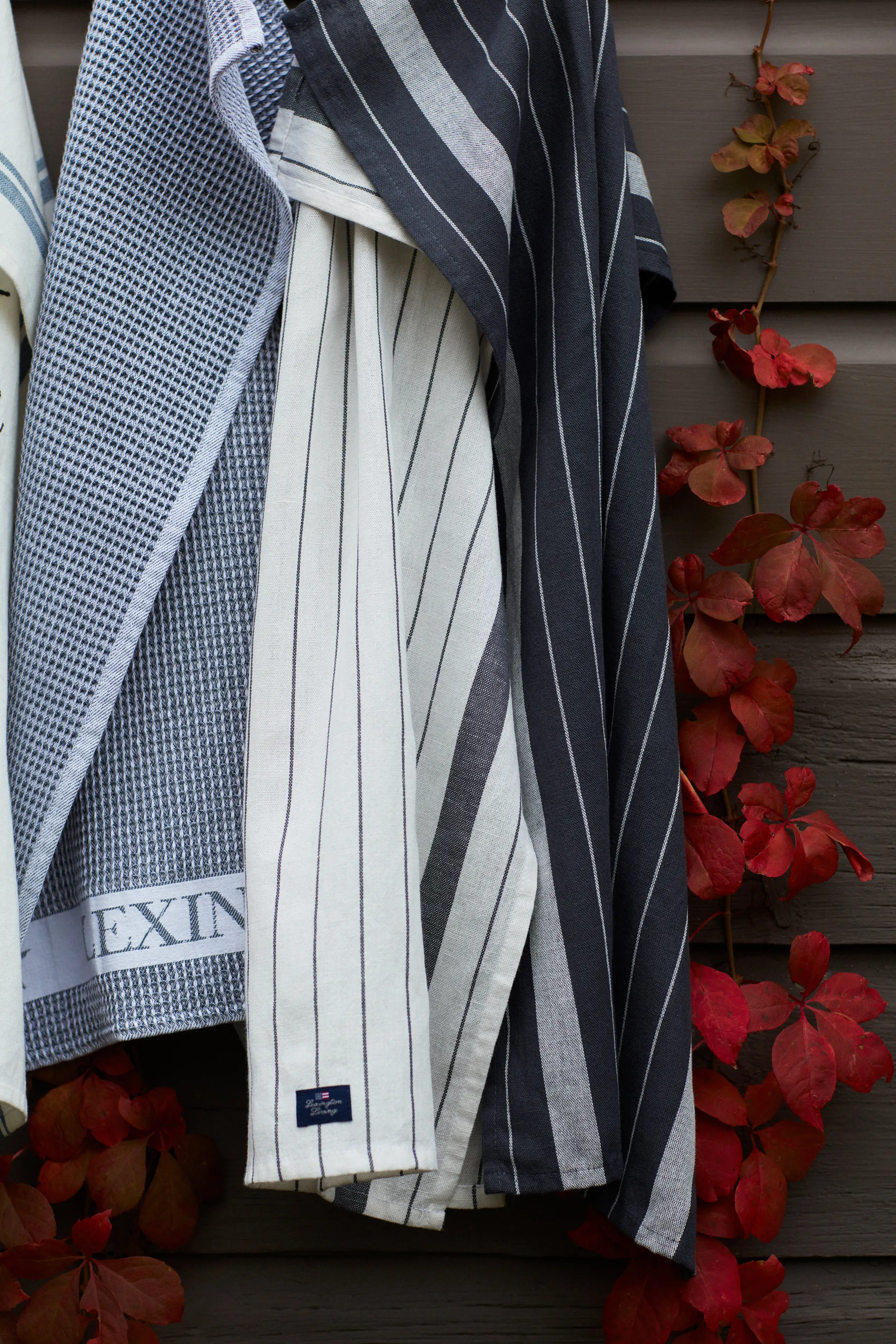 Striped Cotton Linen kjøkkenhåndkle 50 x 70 cm, White Lexington