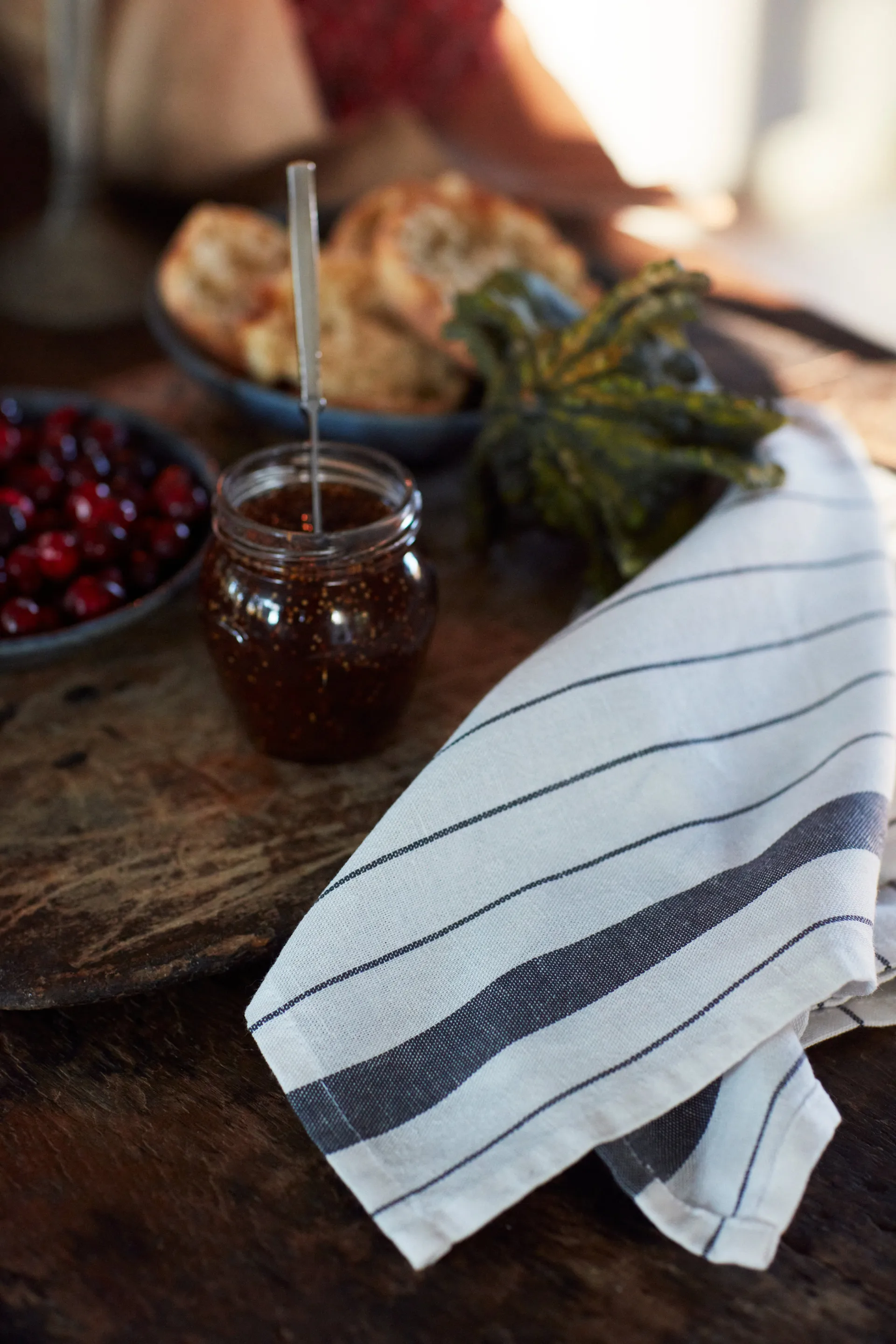 Striped Cotton Linen kjøkkenhåndkle 50 x 70 cm, White Lexington