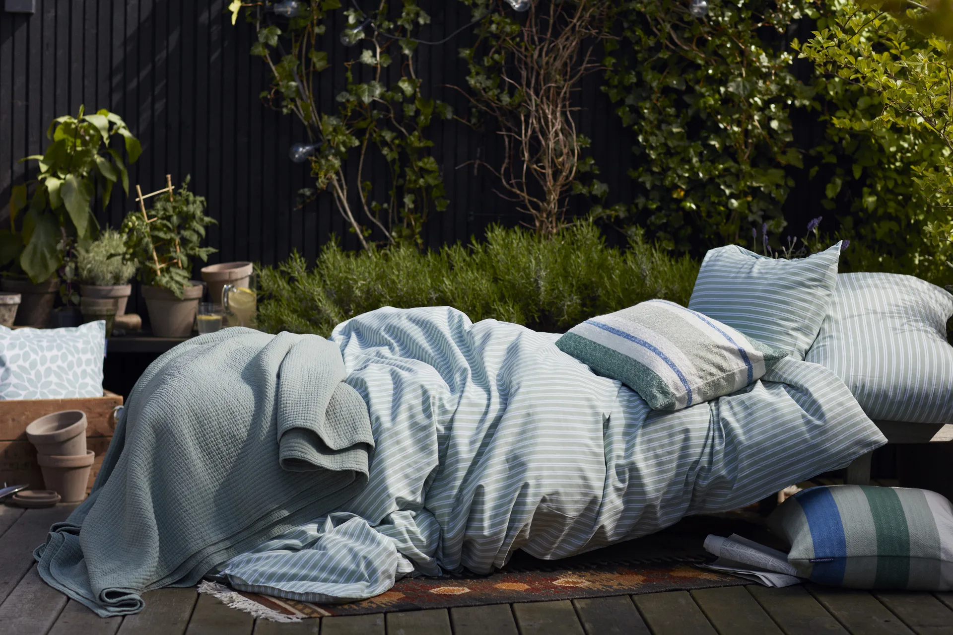 Striped Cotton Poplin dynetrekk 150 x 210 cm, Grønn Lexington