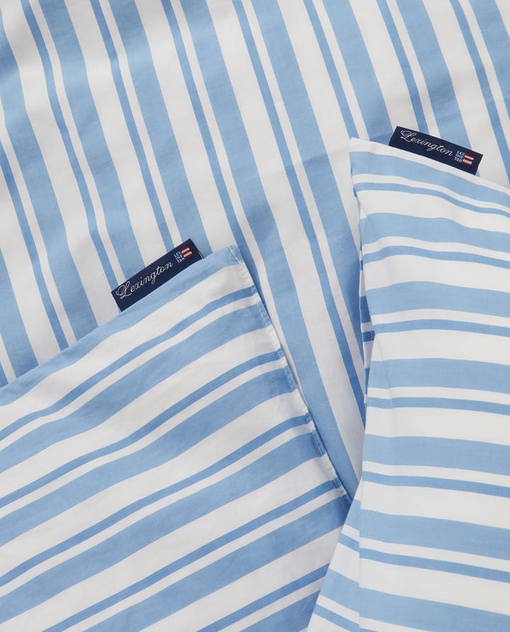 Striped cotton Poplin sengetøysett, White-blue, 2 putetrekk Lexington