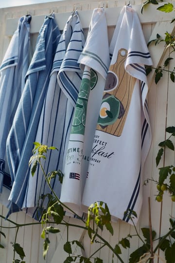 Striped Cotton Terry kjøkkenhåndkle 50 x 70 cm - White-blue - Lexington