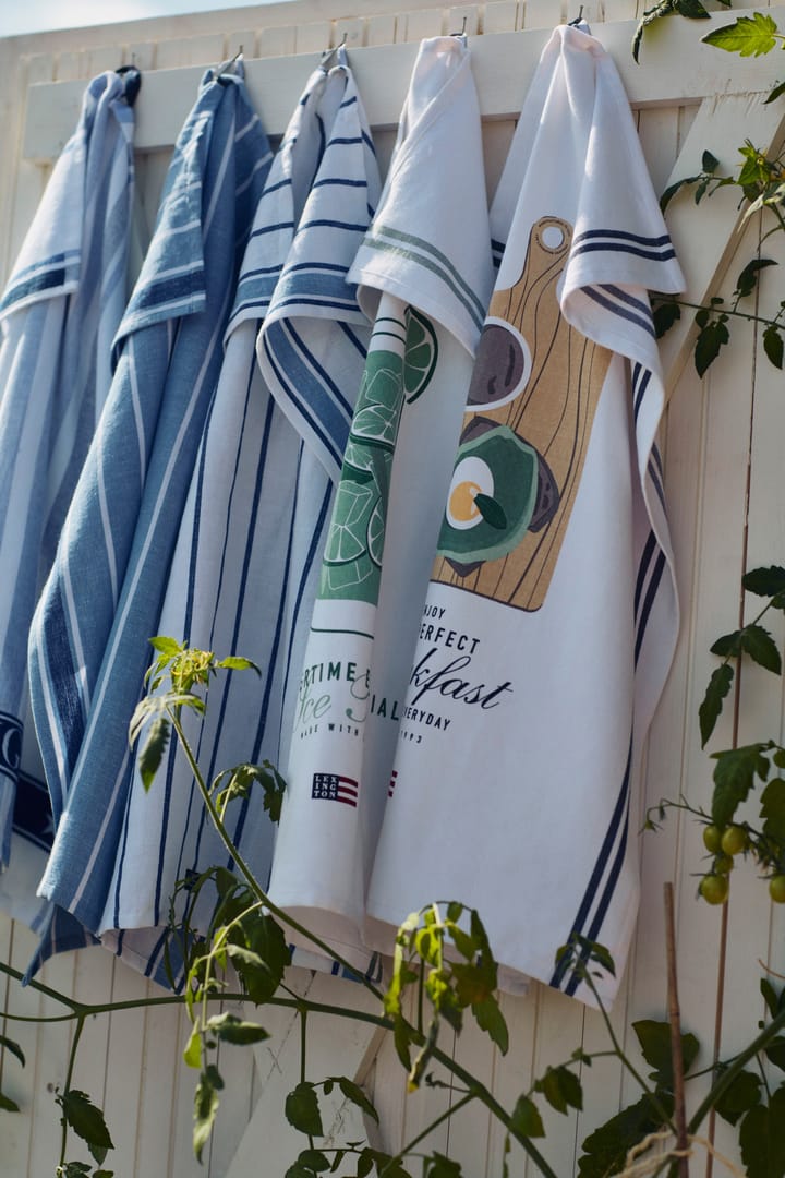 Striped Cotton Terry kjøkkenhåndkle 50 x 70 cm, White-blue Lexington