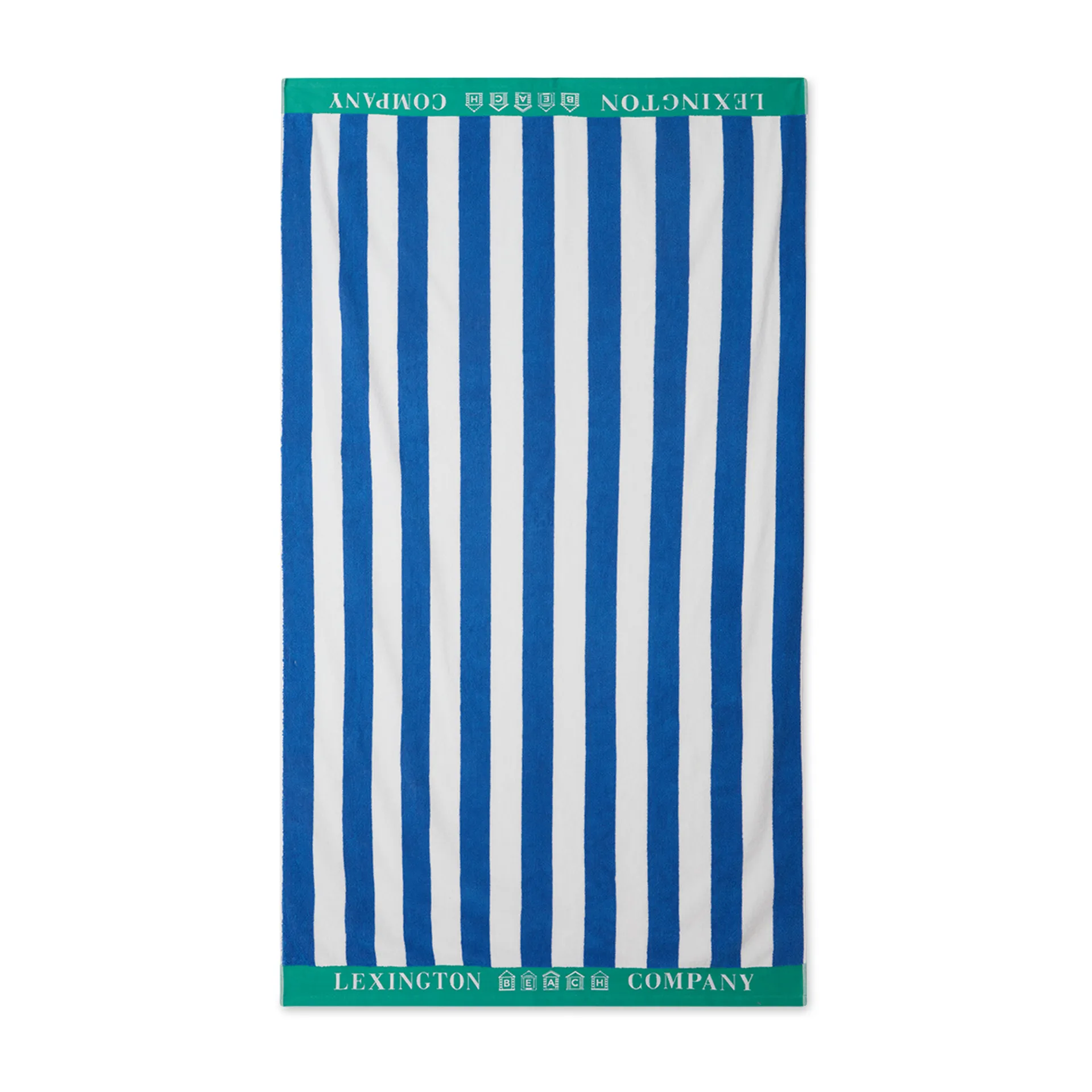 Striped Cotton Terry strandhåndkle 100 x 180 cm, Blå-hvit-grønn Lexington