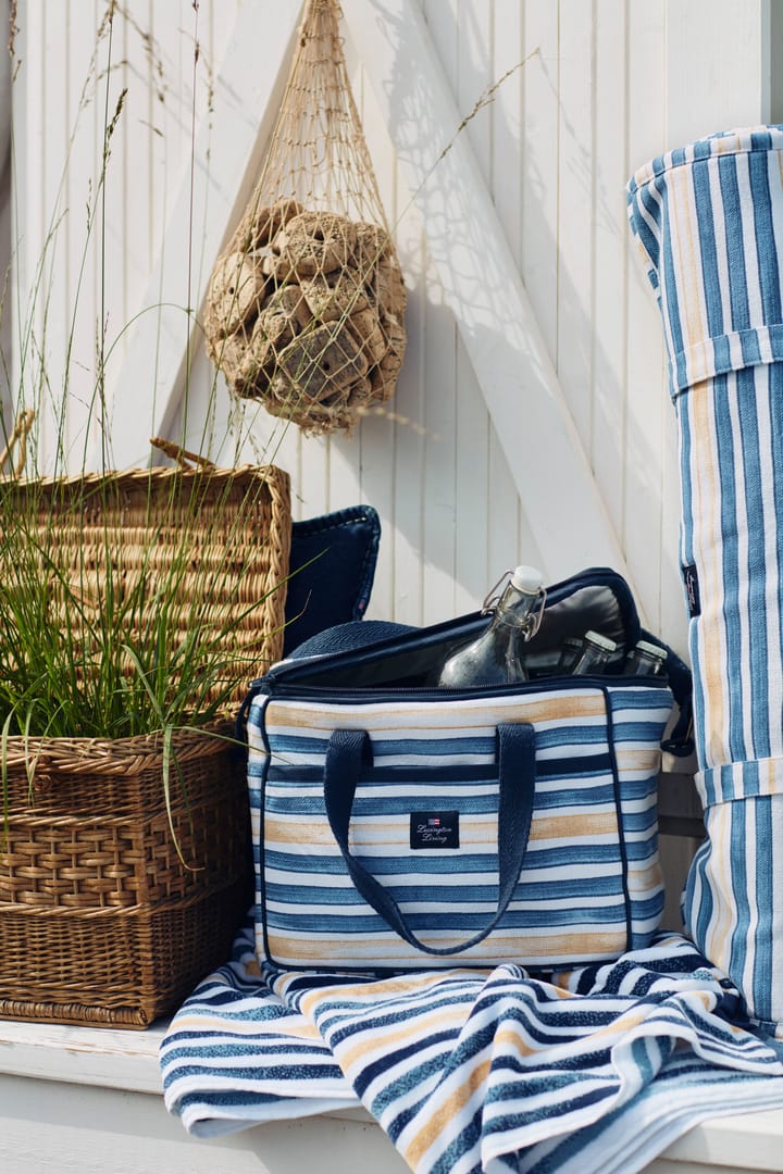 Striped Cotton Velour badehåndkle 100 x 180 cm, Blue-white-oat Lexington