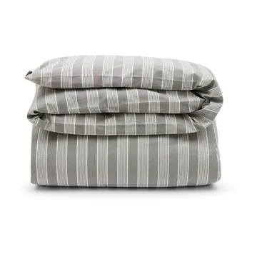 Striped dynetrekk i lyocell og bomulls påslakan 220x220 cm - Gray/Off White - Lexington