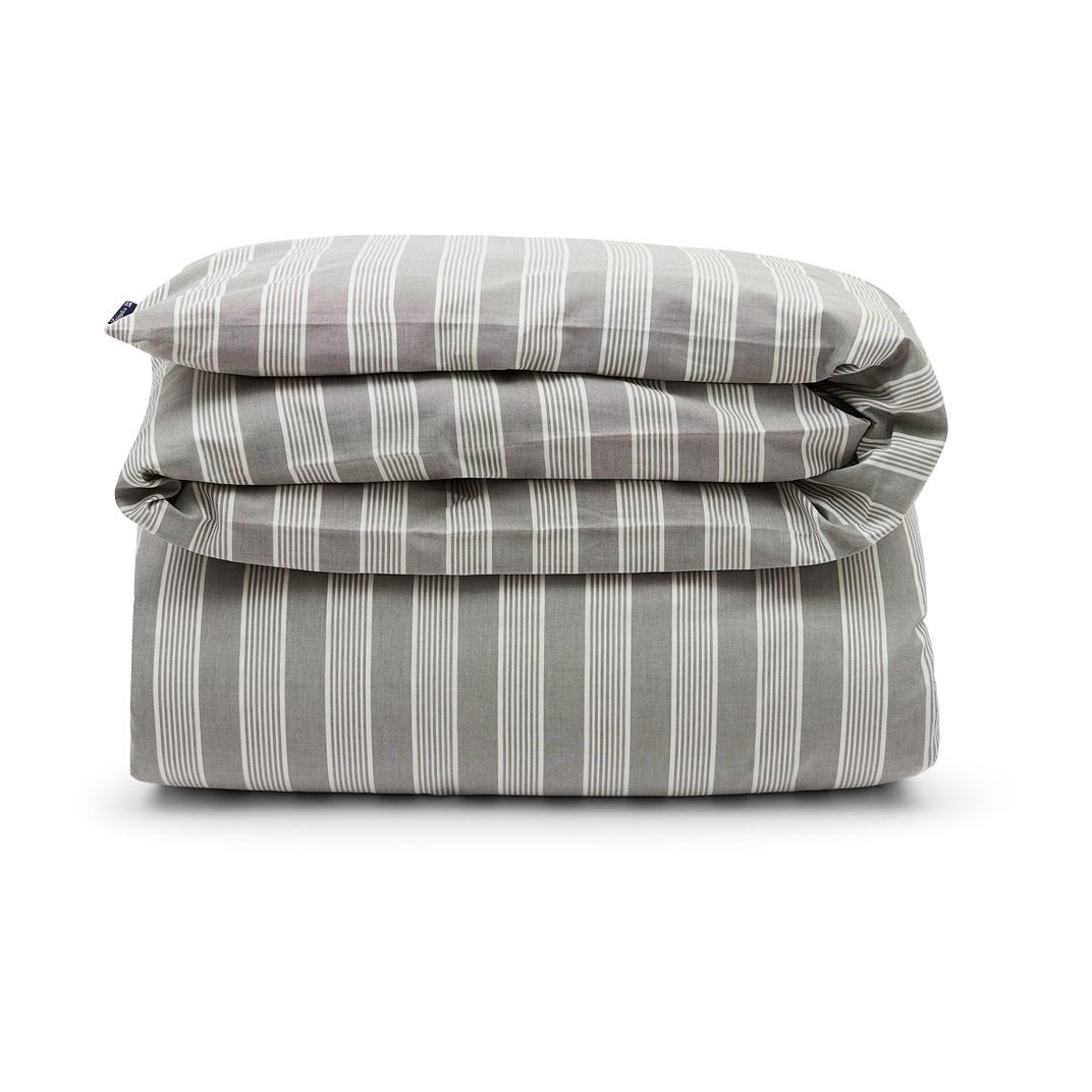 Bilde av Lexington Striped dynetrekk i lyocell og bomulls påslakan 220x220 cm Gray/Off White