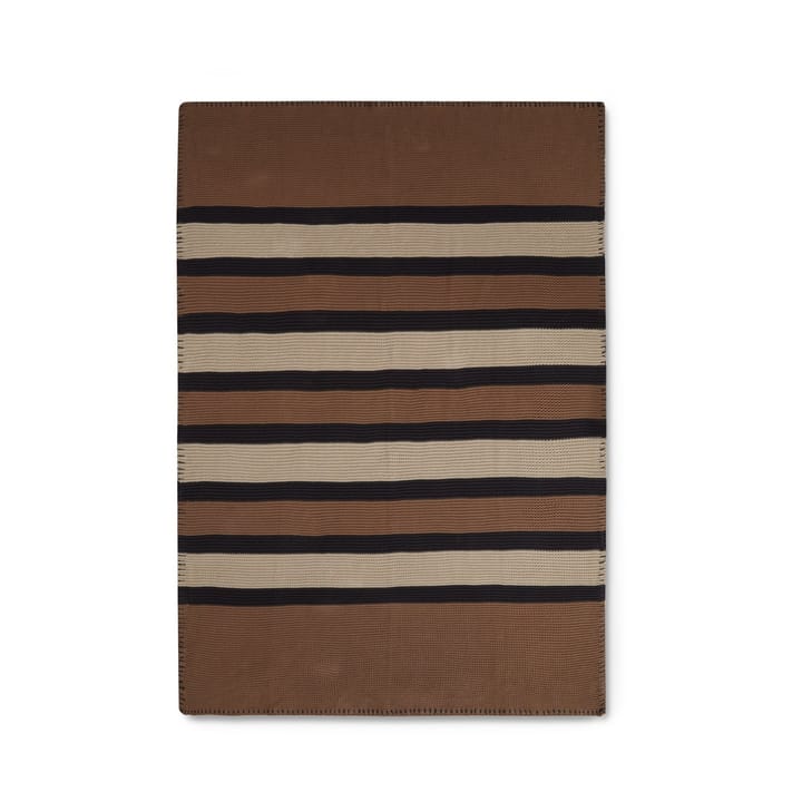 Striped Knitted Cotton pledd 130 x 170 cm - Brown-beige-dark gray - Lexington