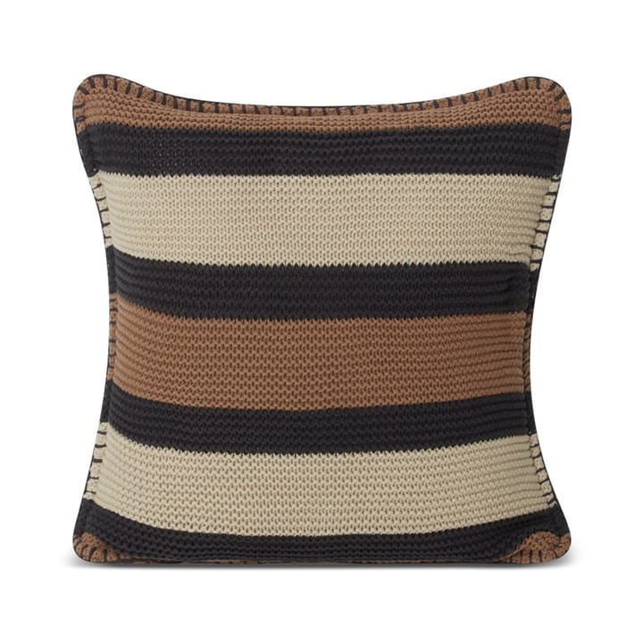 Striped Knitted Cotton putetrekk 50 x 50 cm - Brown-dark gray-light beige - Lexington