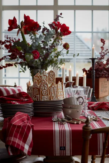 Striped Organic Cotton Rib løper 50 x 250 cm - Red-white - Lexington