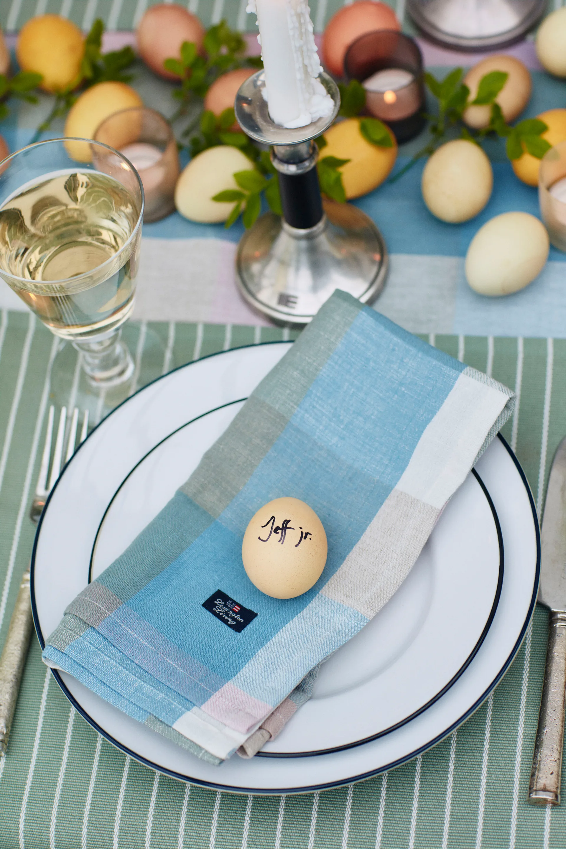 Striped Organic Cotton Rips spisebrikke 40 x 50 cm, Green-white Lexington