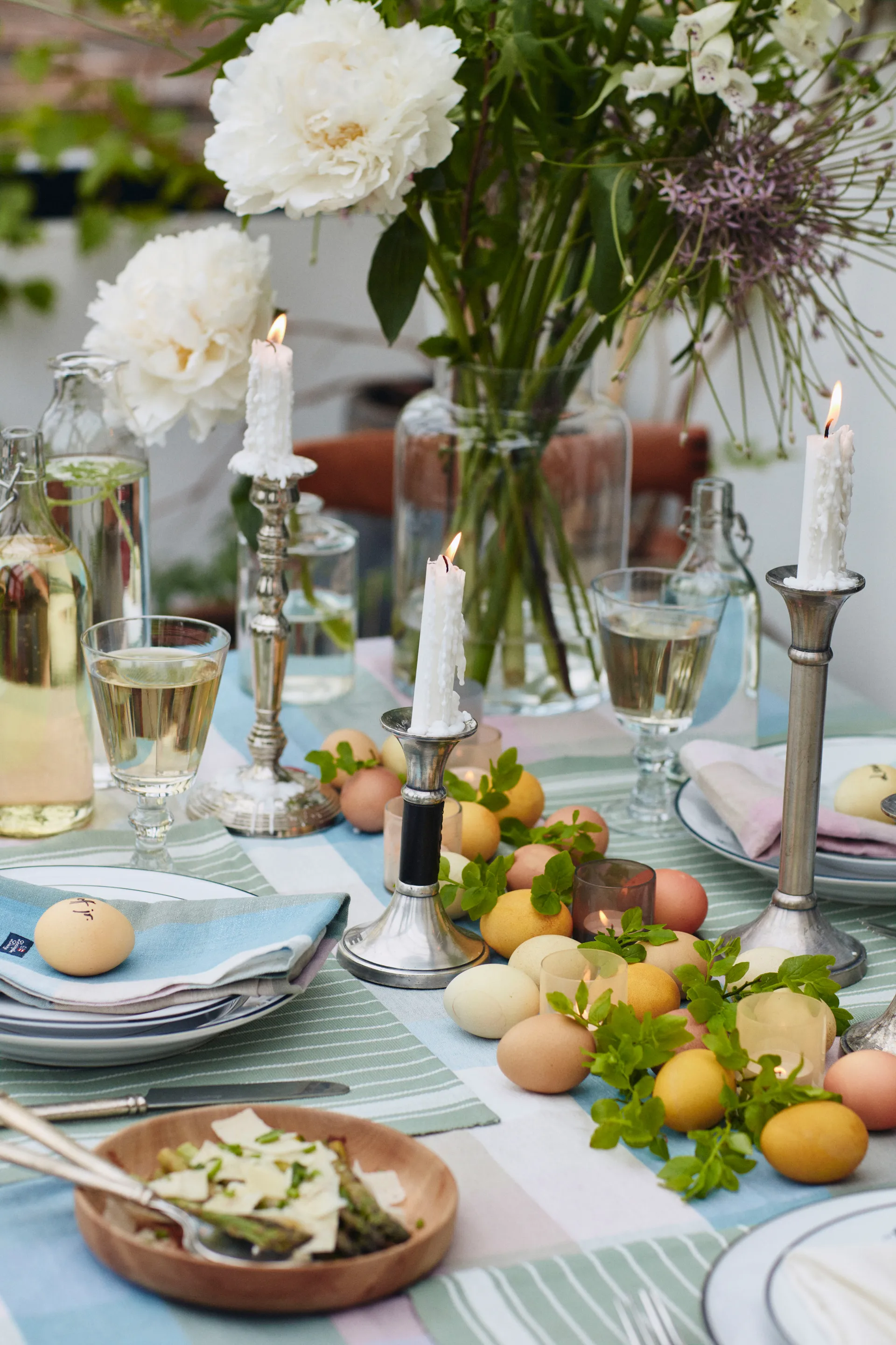 Striped Organic Cotton Rips spisebrikke 40 x 50 cm, Green-white Lexington