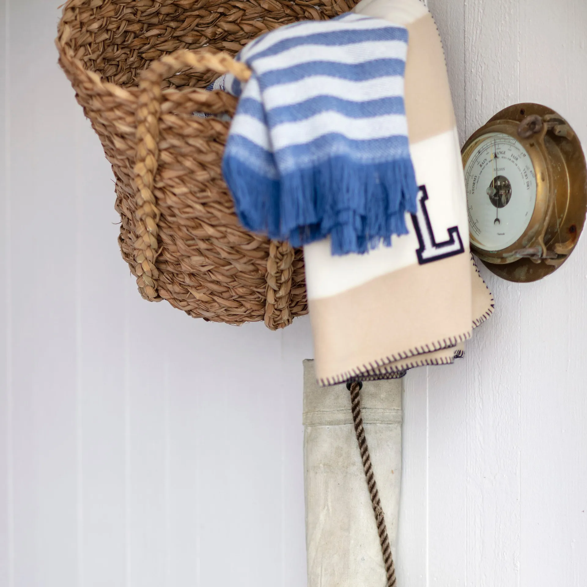 Striped Recycled Cotton pledd 130x170 cm, Blue-white Lexington