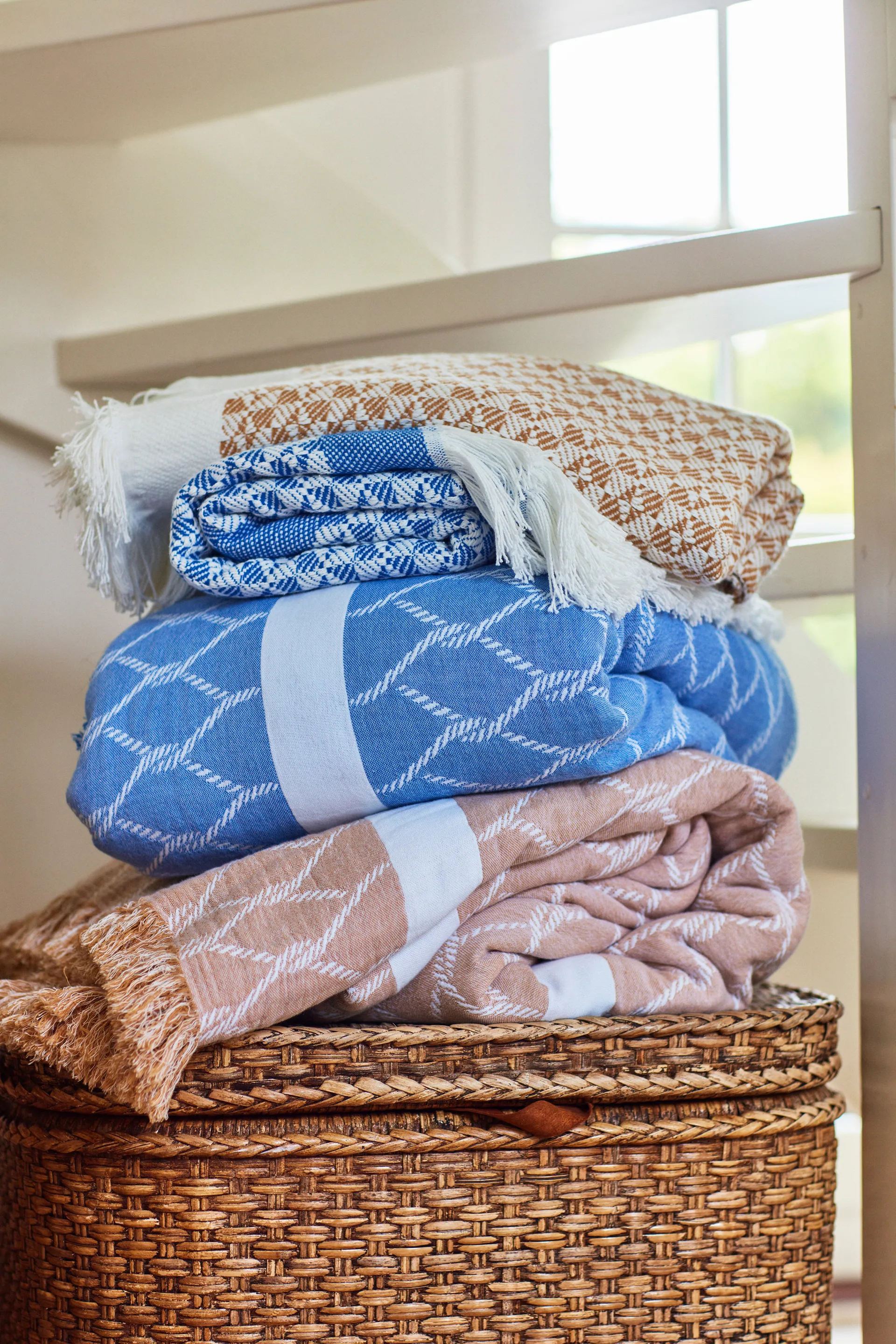 Striped Structured Recycled bomullspledd 130 x 170 cm
, Beige-hvit Lexington